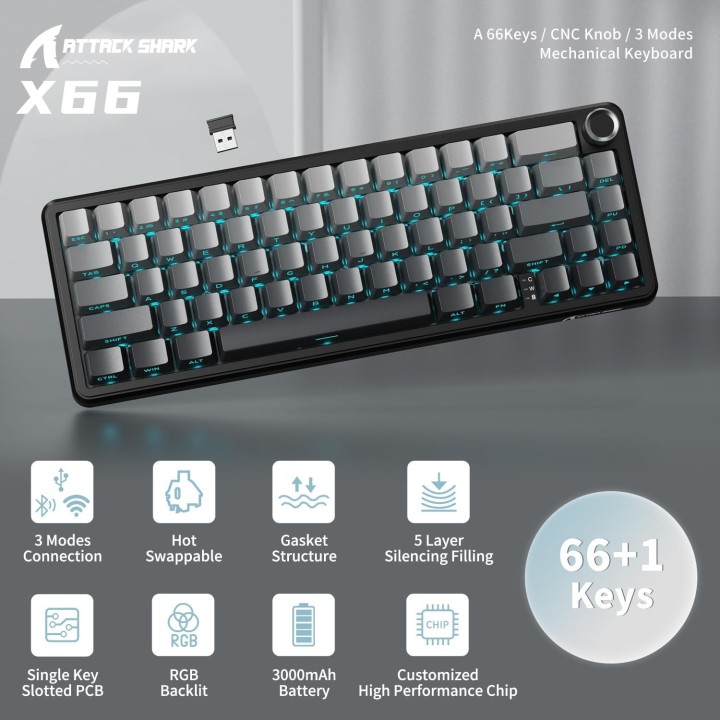 ATTACK SHARK X66 Strawberry Switch (Moonlit Night) Claviers ATTACK ...