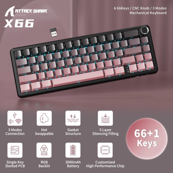ATTACK SHARK X66 Strawberry Switch (Blackberry) Claviers ATTACK SHA...
