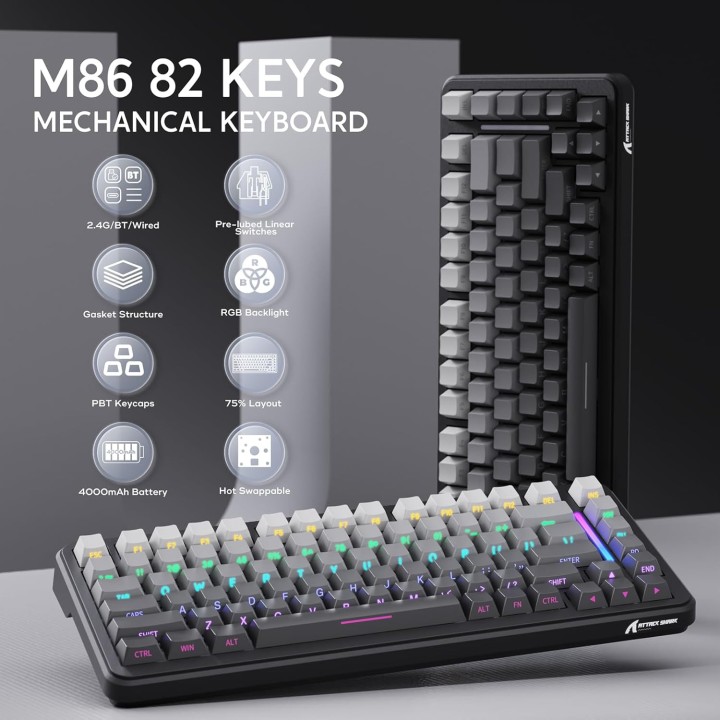 ATTACK SHARK M86 Moonlit Night (Blueberry Switch) Claviers ATTACK S...