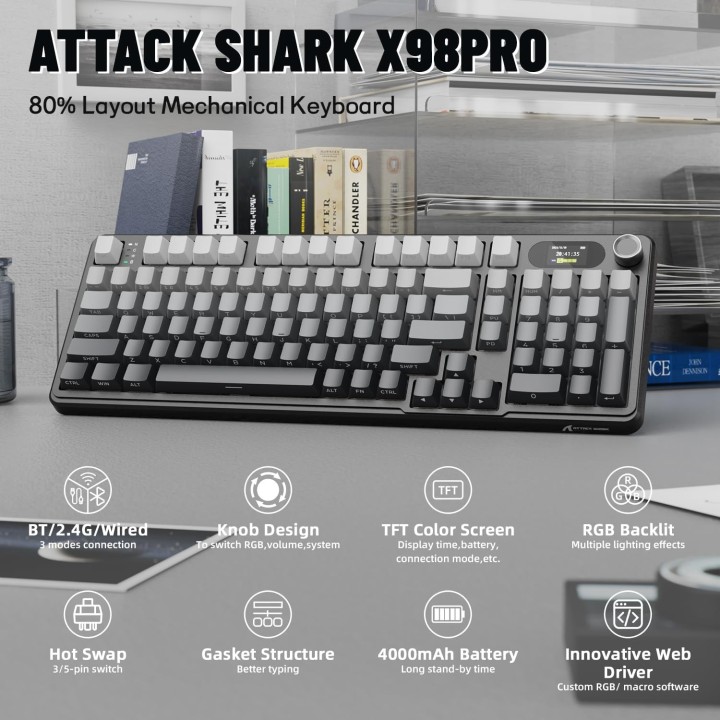 ATTACK SHARK X98 PRO Wireless Blueberry Switch (Moonlit Night) Clav...