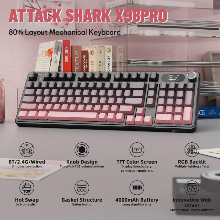 ATTACK SHARK X98 PRO Wireless Blueberry Switch (Blackberry) Clavier...