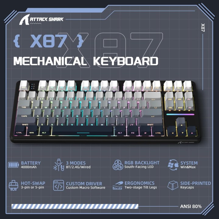 ATTACK SHARK X87 Strawberry Switch (Moonlit Night) Claviers ATTACK ...