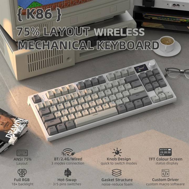 ATTACK SHARK K86 Business Grey (Blue Whale Switch) Claviers ATTACK ...
