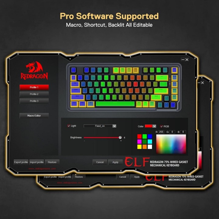 Redragon K649 78% Wired Mechanical Keyboard (Black/Yellow) Claviers...