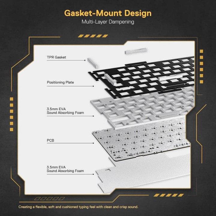 Redragon K649 78% Wired Mechanical Keyboard (Black/Yellow) Claviers...