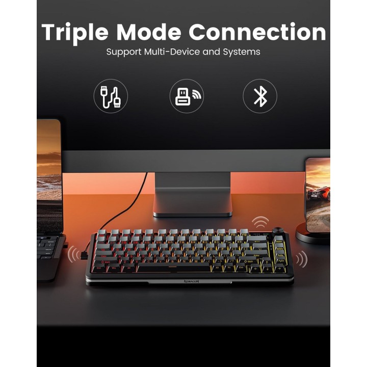 Redragon K708 Pro LCD Wireless Mechanical Keyboard (Gradient Gray) ...