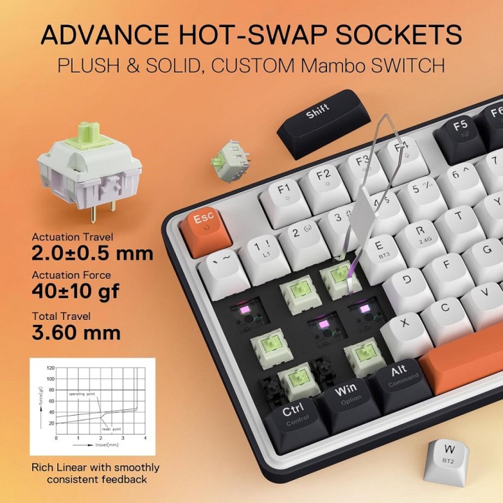 Redragon K689 PRO Wireless Mechanical Keyboard (Black Tangerine) Cl...