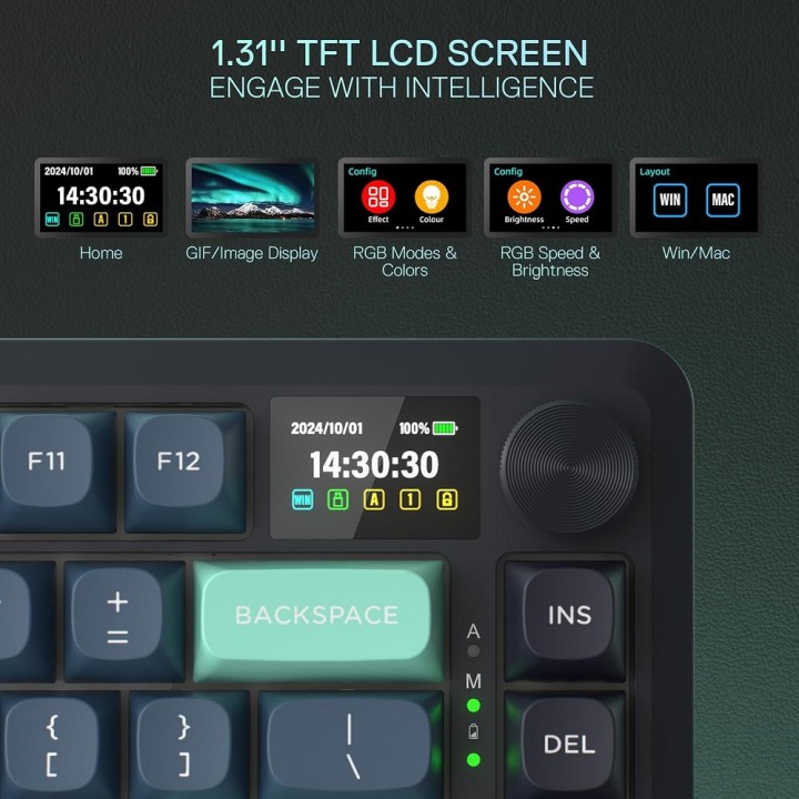 Redragon K724 Pro LCD Wireless Mechanical Keyboard (Dark Jade) Clav...
