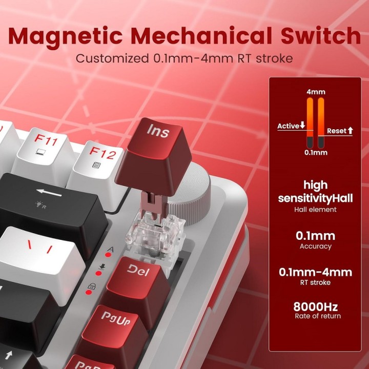 Redragon K721 Rapid Trigger Wired Mechanical Keyboard (Burgundy Red...