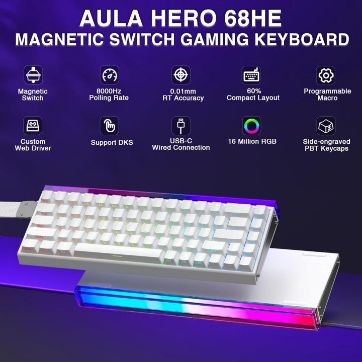 AULA Hero 68 HE Magnetic Switch (White) Claviers AULA Maroc