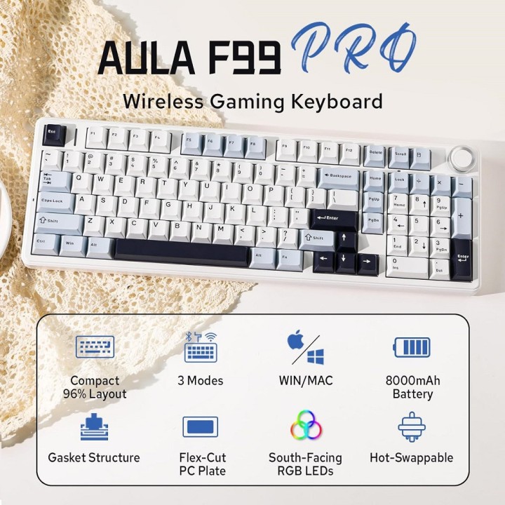 AULA F99 PRO Glacier Blue (Star Vector Switch) Claviers AULA Maroc
