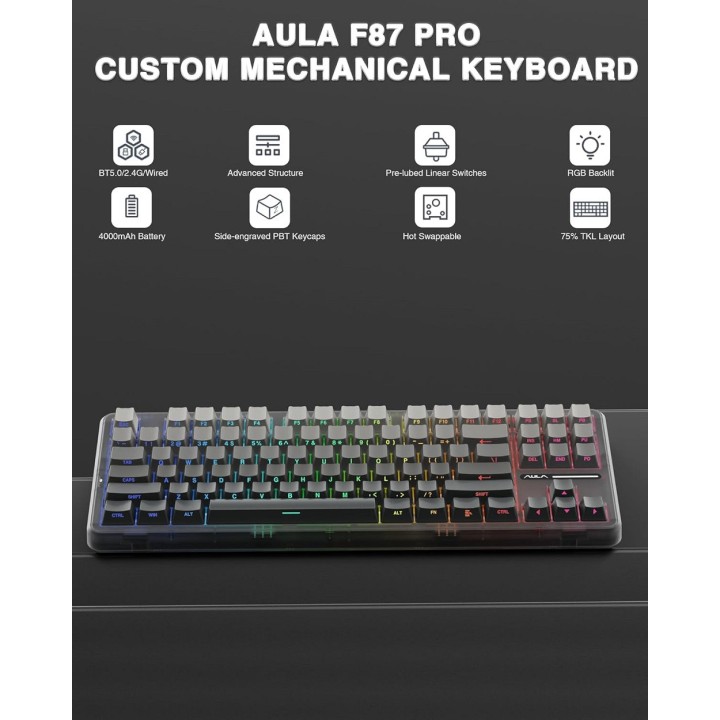 AULA F87 PRO Gradient Gray (Graywood V4 Switch) Claviers AULA Maroc