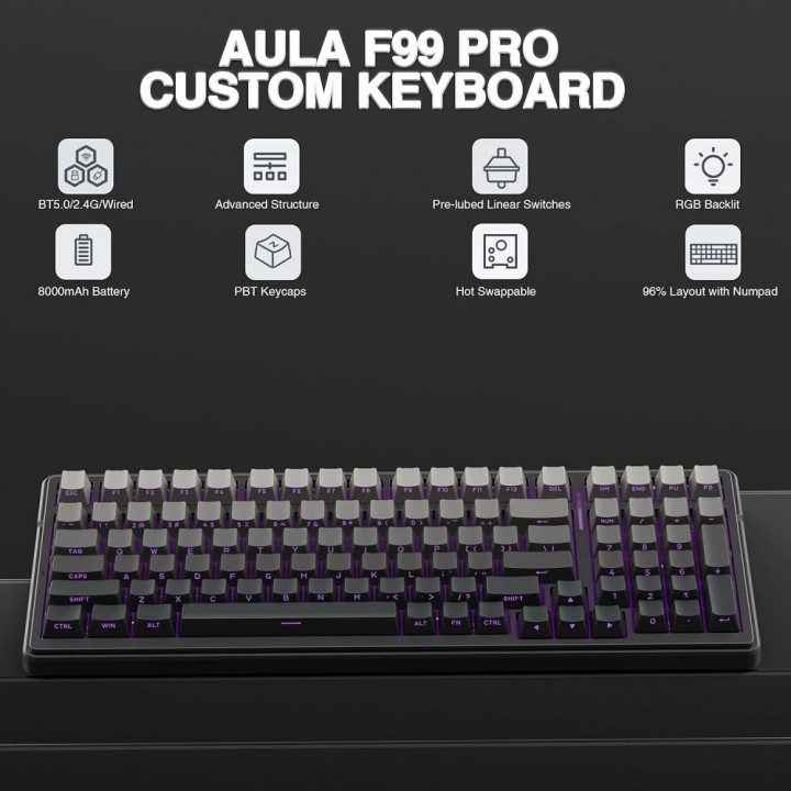 AULA F99 PRO Gradient Gray (Nimbus V3 Switch) Claviers AULA Maroc