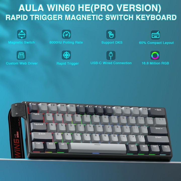 AULA WIN60 HE Black&Gray (Magnetic Switch) Claviers AULA Maroc