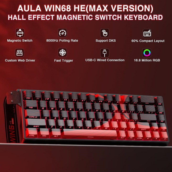 AULA WIN68 HE MAX Black&Red (Magnetic Switch) Claviers AULA Maroc