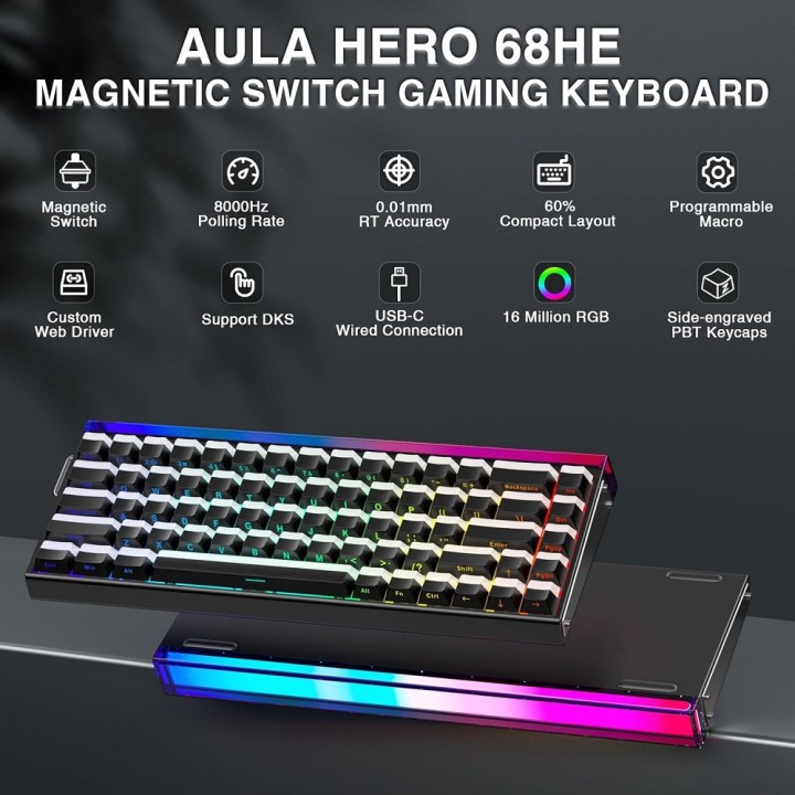 AULA Hero 68 HE Black (Jade King Magnetic Switch) Claviers AULA Maroc