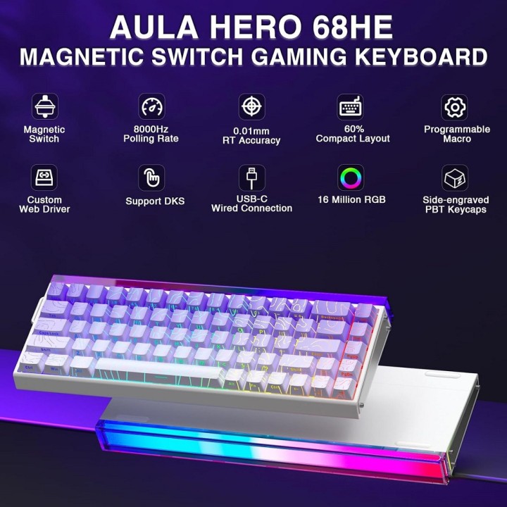 AULA Hero 68 HE Gradient Purple (Dragon King Magnetic Switch) Clavi...