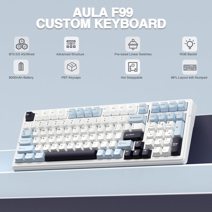 AULA F99 Glacier Blue (Reaper Switch) Claviers AULA Maroc