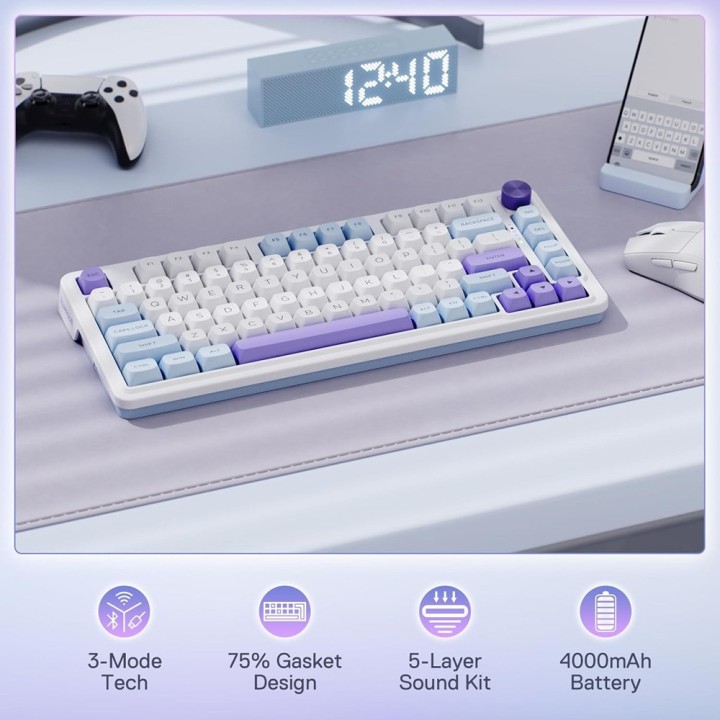 Redragon UCAL MAX K673 PRO 75% Wireless RGB (Moonrise Violet) Clavi...