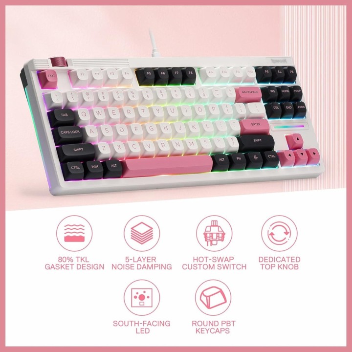 Redragon K729 OTIM Mechanical Keyboard (White/Black/Pink) Claviers ...