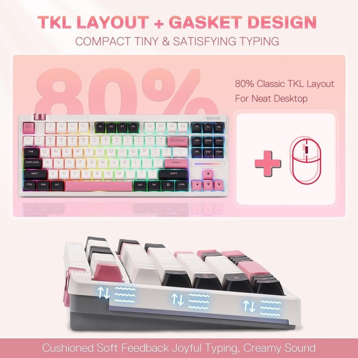 Redragon K729 OTIM Mechanical Keyboard (White/Black/Pink) Claviers ...