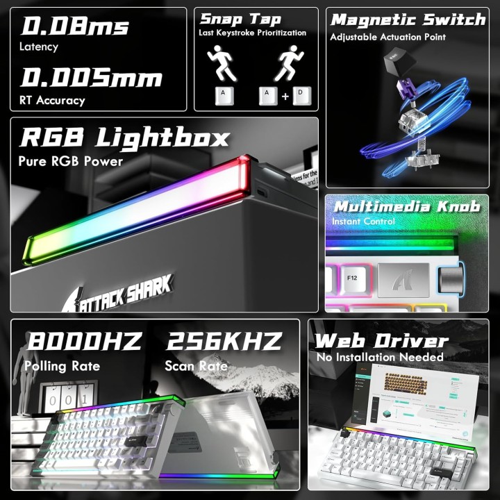 ATTACK SHARK R85 HE Rapid Trigger Magnetic Switch (White) Claviers ...