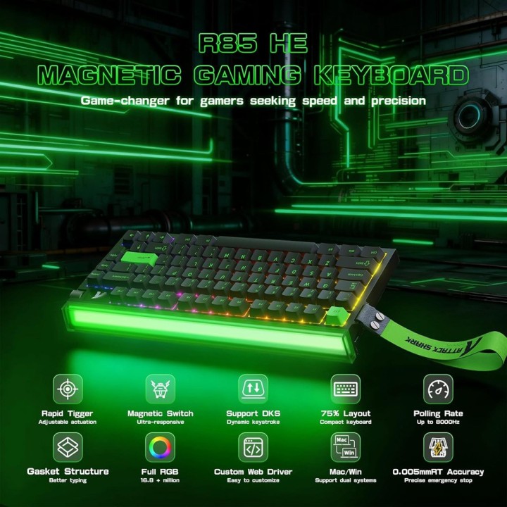 ATTACK SHARK R85 HE Rapid Trigger Magnetic Switch (Fluorescent Gree...