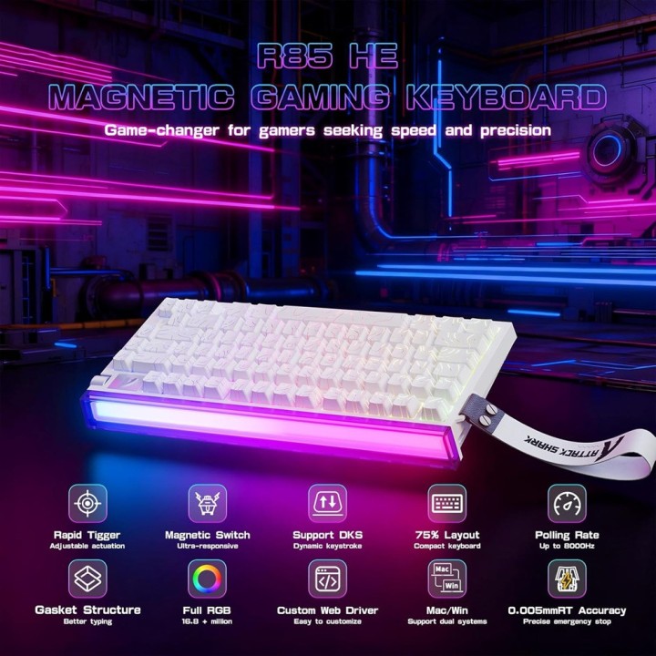 ATTACK SHARK R85 HE Rapid Trigger Magnetic Switch (White Contours) ...