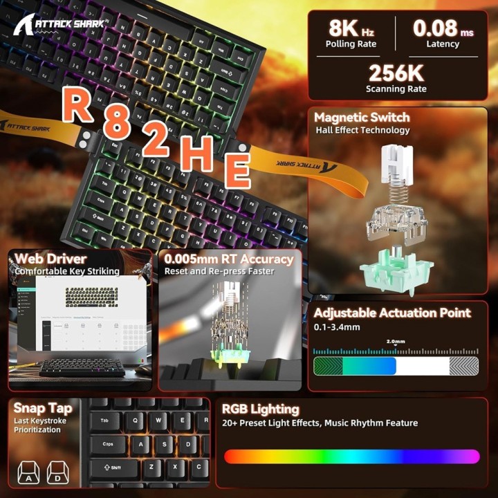 ATTACK SHARK R82 HE Rapid Trigger Magnetic Switch (Black) Claviers ...