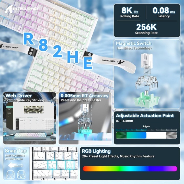 ATTACK SHARK R82 HE Rapid Trigger Magnetic Switch (White Contours) ...