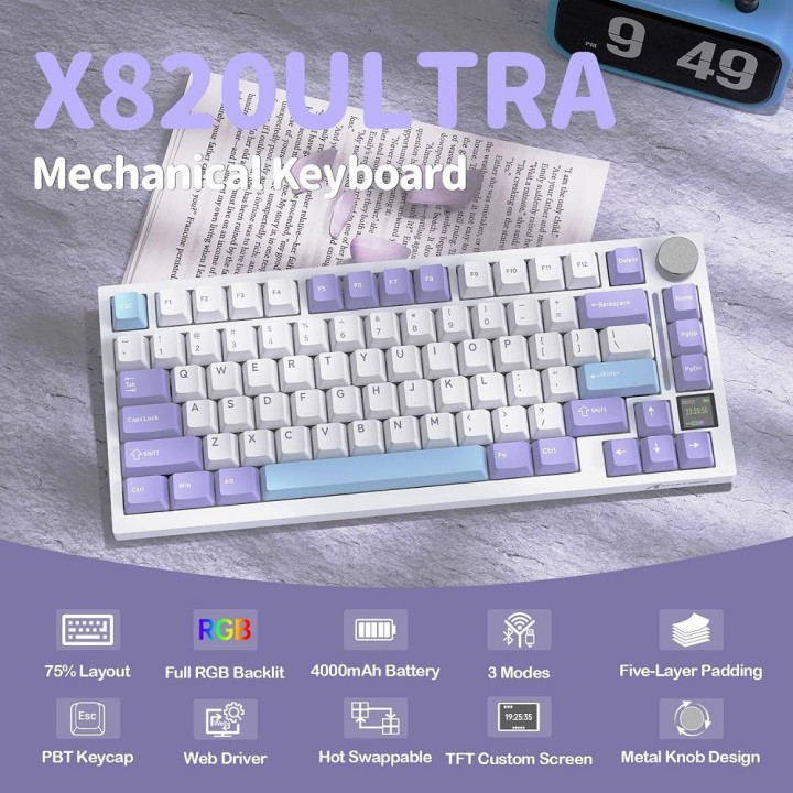 ATTACK SHARK X820 Ultra Shark Switch (Lavender) Claviers ATTACK SHA...