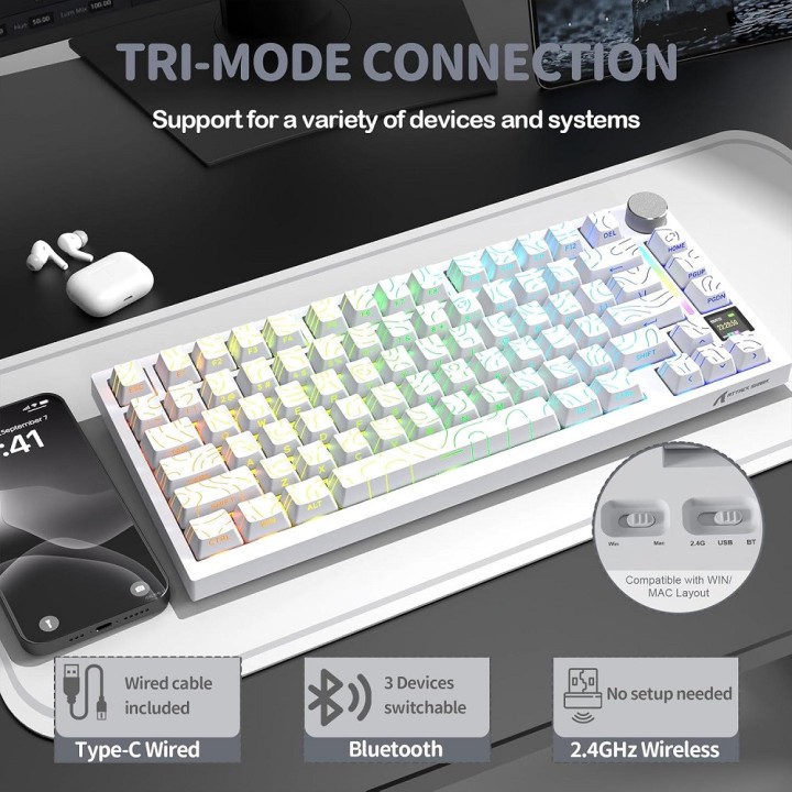 ATTACK SHARK X820 Ultra Shark Switch (White Contours) Claviers ATTA...