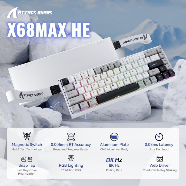 ATTACK SHARK X68MAX HE Magnetic Switch (Star White) Claviers ATTACK...