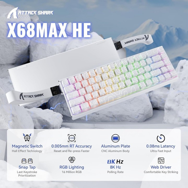 ATTACK SHARK X68MAX HE Magnetic Switch (White Contours) Claviers AT...