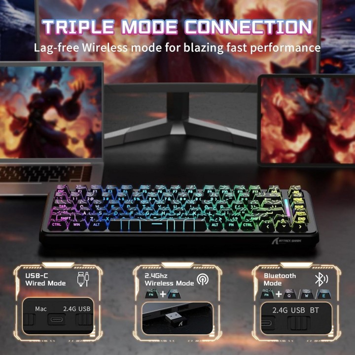 ATTACK SHARK X82 Pro HE Magnetic Switch (Black Contours) Claviers A...