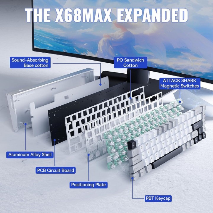ATTACK SHARK X68MAX HE Magnetic Switch (Star White) Claviers ATTACK...