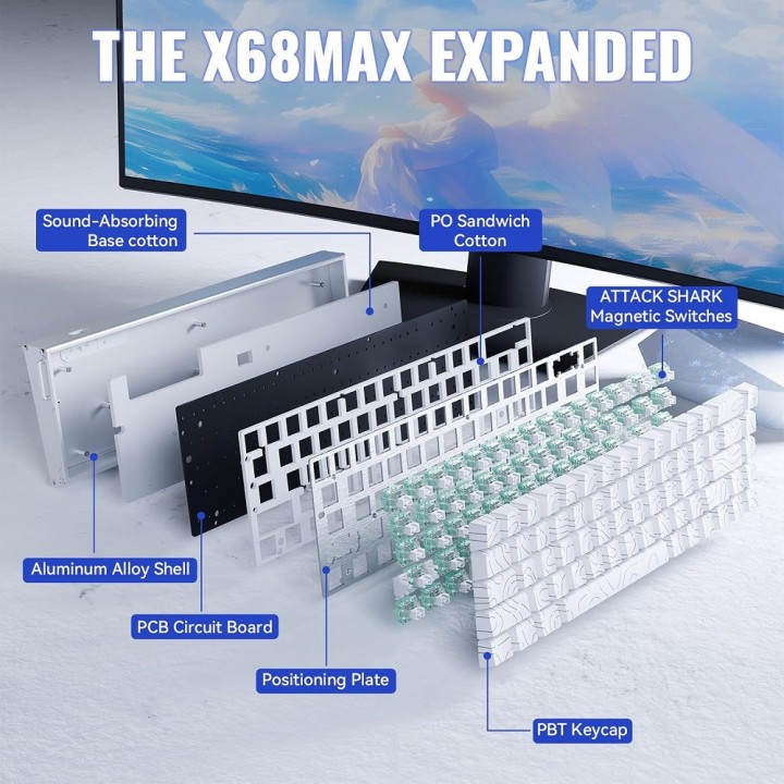 ATTACK SHARK X68MAX HE Magnetic Switch (White Contours) Claviers AT...