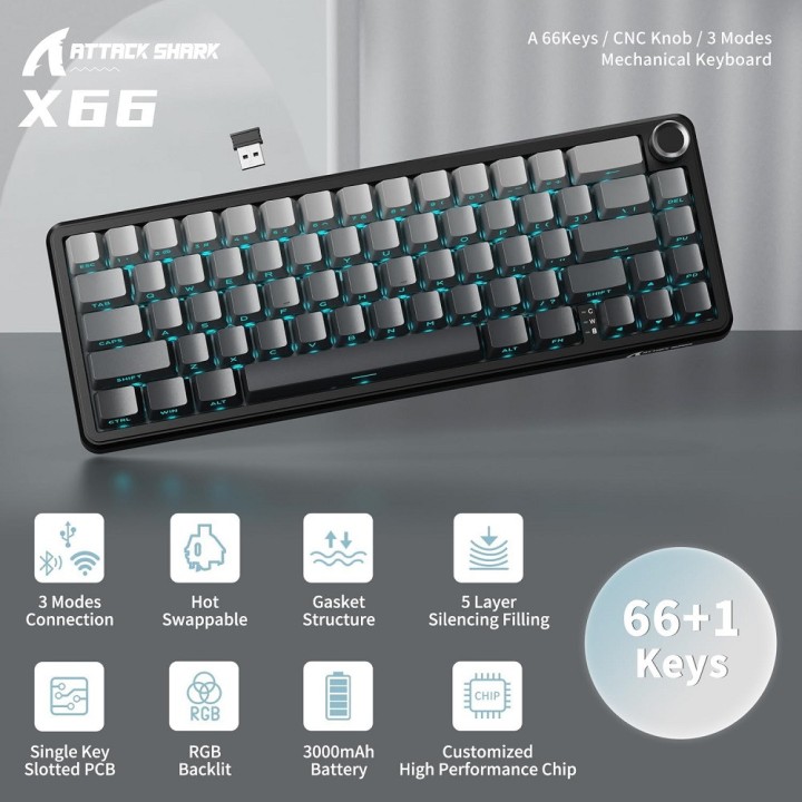 ATTACK SHARK X66 Blueberry Switch (Moonlit Night) Claviers ATTACK S...