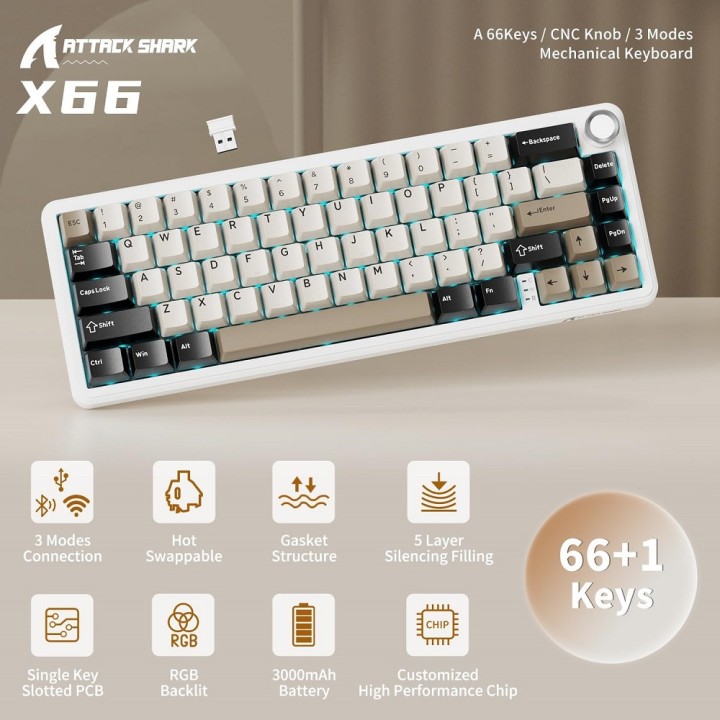 ATTACK SHARK X66 Blueberry Switch (Cheese White) Claviers ATTACK SH...