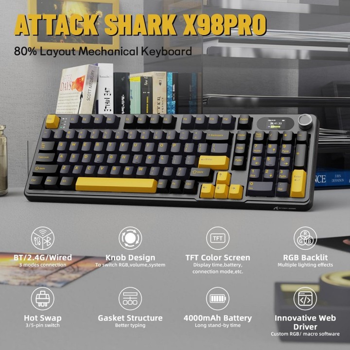 ATTACK SHARK X98 PRO Wireless Blueberry Switch (Star Black) Clavier...