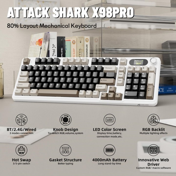 ATTACK SHARK X98 PRO Wireless Blueberry Switch (Cheese White) Clavi...