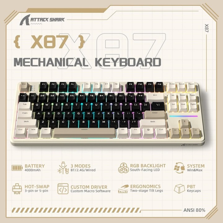 ATTACK SHARK X87 Strawberry Switch (Cheese White) Claviers ATTACK S...