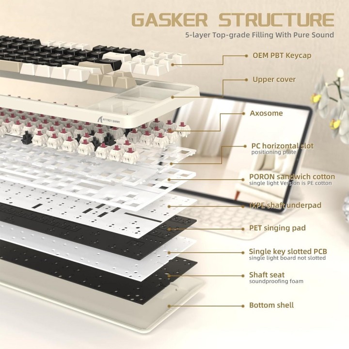 ATTACK SHARK X87 Strawberry Switch (Cheese White) Claviers ATTACK S...