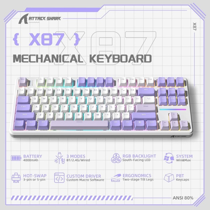 ATTACK SHARK X87 Strawberry Switch (Twilight) Claviers ATTACK SHARK...