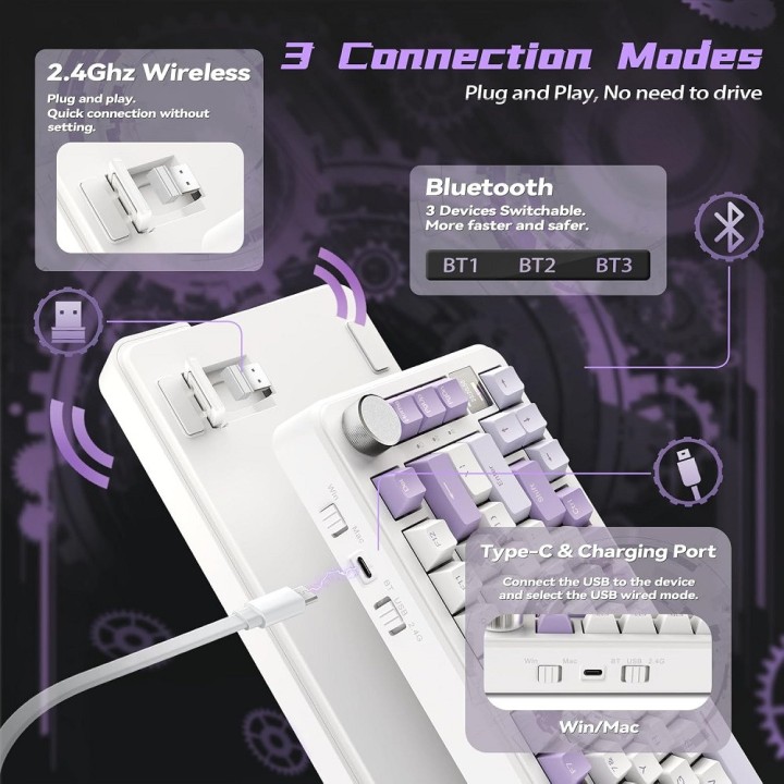 ATTACK SHARK X85 PRO Strawberry Switch (Lavender) Claviers ATTACK S...