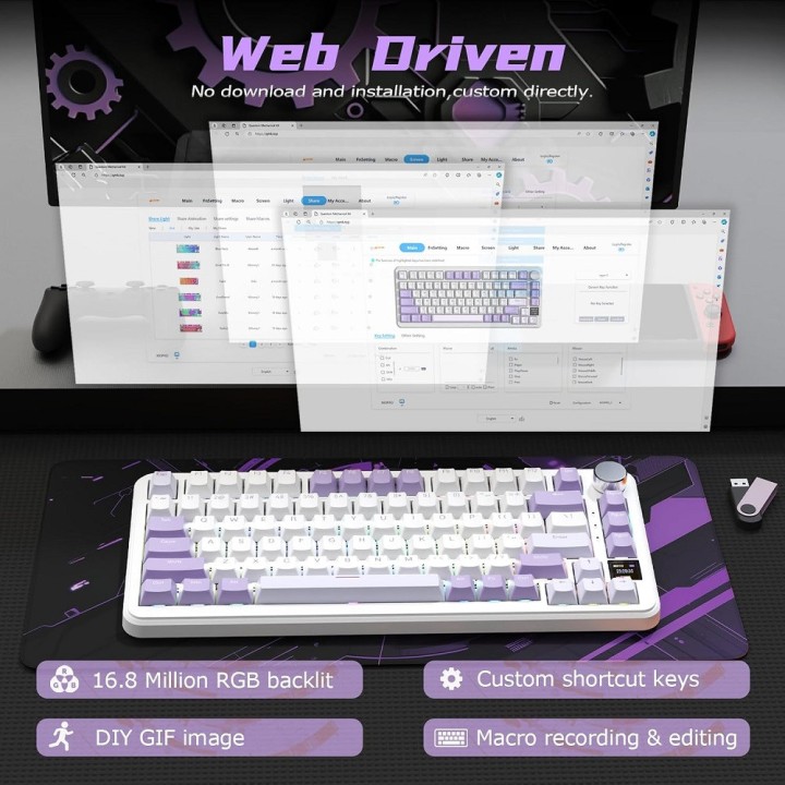 ATTACK SHARK X85 PRO Strawberry Switch (Lavender) Claviers ATTACK S...