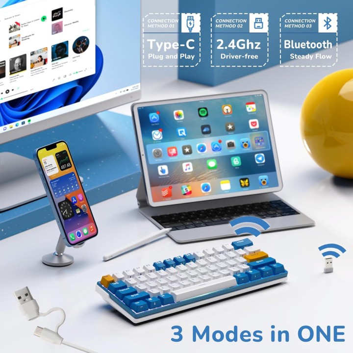 Royal Kludge RK61Plus Klein Blue - Brown Switch (US Qwerty) Clavier...