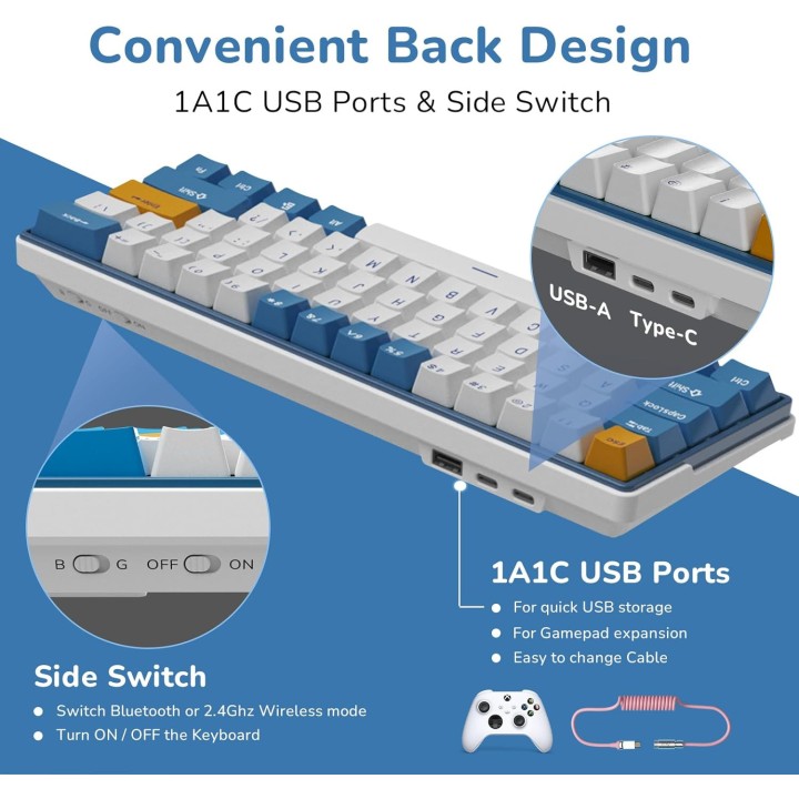 Royal Kludge RK61Plus Klein Blue - Brown Switch (US Qwerty) Clavier...