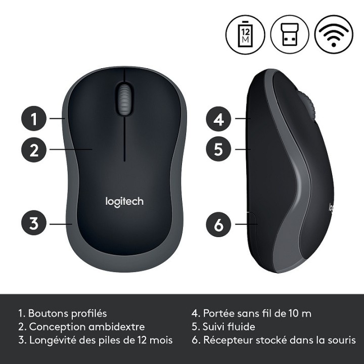 Logitech Wireless Mouse M185 (Gris) Souris Logitech Maroc