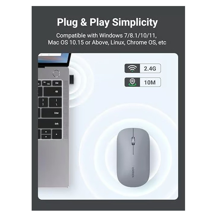 Ugreen Souris sans fil 2,4Ghz/10M GRIS Clair (90373) Souris UGREEN ...